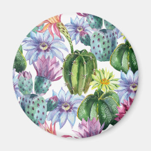 Hand Painted Watercolor Cactus Pattern Magnet