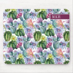 Hand Painted Watercolor Cactus Pattern Mouse Pad