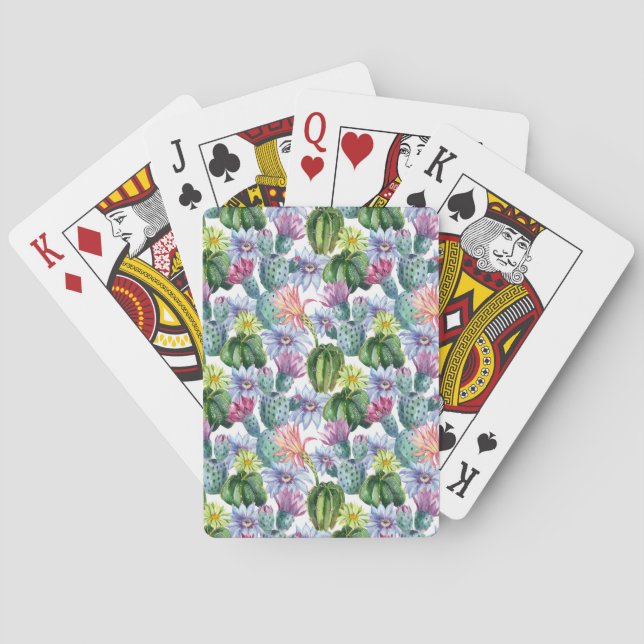 Hand Painted Watercolor Cactus Pattern Playing Cards (Back)