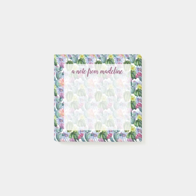 Hand Painted Watercolor Cactus Pattern Post-it Notes (Front)