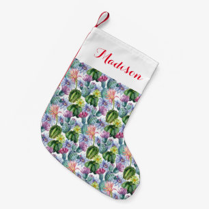 Hand Painted Watercolor Cactus Pattern Small Christmas Stocking
