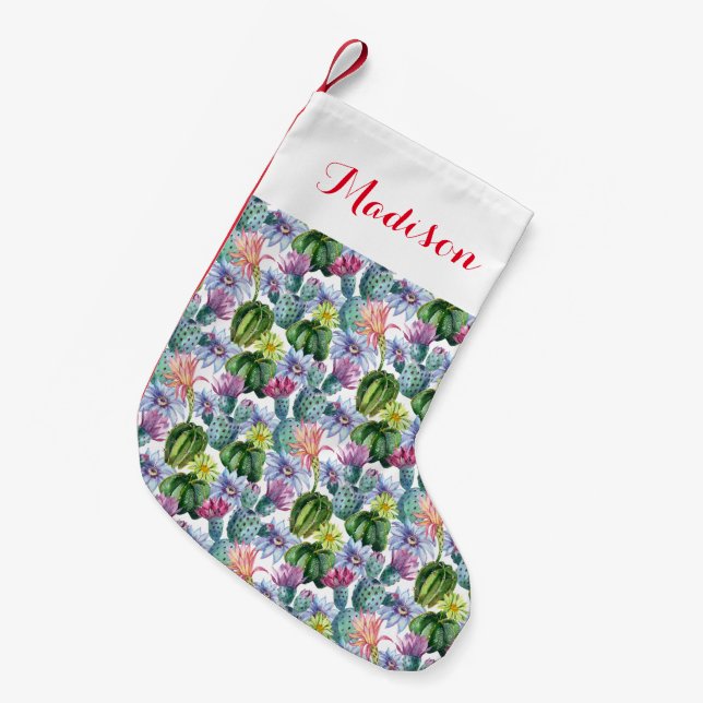 Hand Painted Watercolor Cactus Pattern Small Christmas Stocking (Front (Hanging))