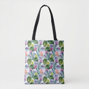 Hand Painted Watercolor Cactus Pattern Tote Bag