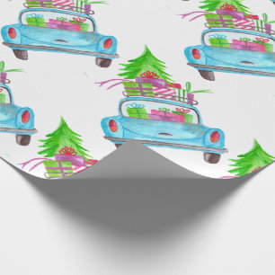 Hand painted watercolor Christmas car Wrapping Paper