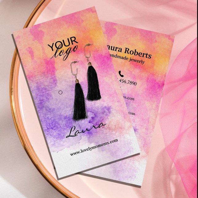 Hand-painted watercolor Colourful Earring Display  Business Card (Hand-painted watercolor Colorful Earring Display Business Card #watercolorearringsdisplaycard #chic)