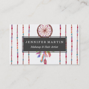 Hand Painted Watercolor Dreamcatcher Beads Feather Business Card