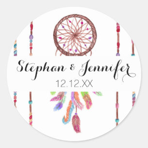 Hand Painted Watercolor Dreamcatcher Beads Feather Classic Round Sticker
