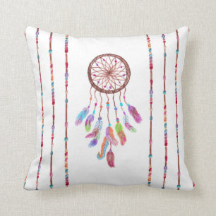 Hand Painted Watercolor Dreamcatcher Beads Feather Cushion