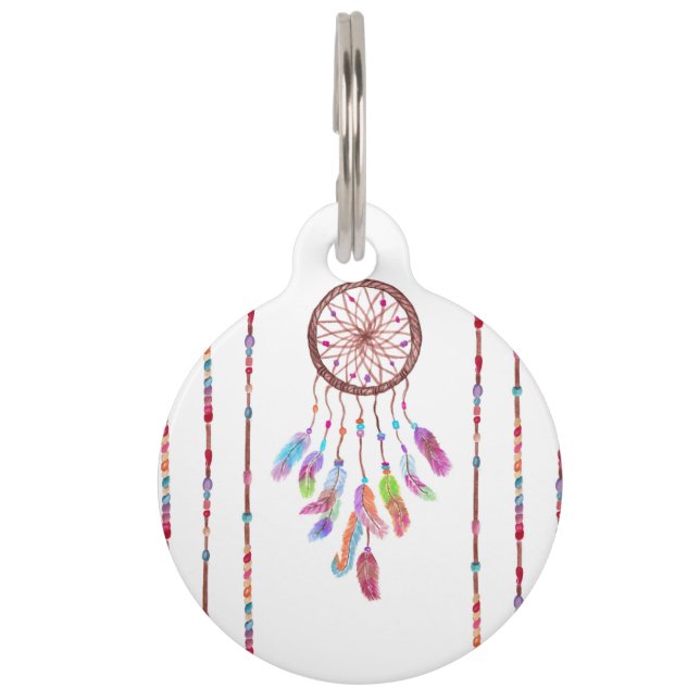 Hand Painted Watercolor Dreamcatcher Beads Feather Pet Tag (Back)