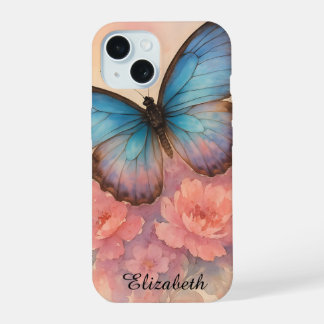 Hand Painted Watercolor Dreamy Butterfly Floral iPhone 15 Case