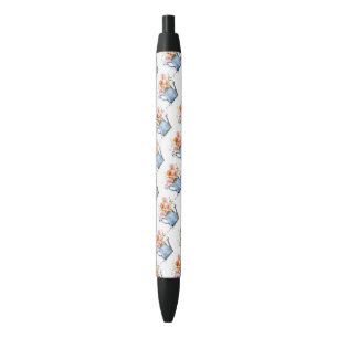 Hand-Painted Watercolor Floral Black Ink Pen