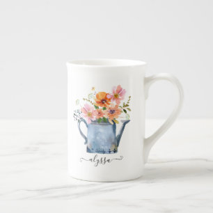 Hand-Painted Watercolor Floral Bone China Mug