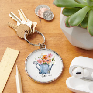 Hand-Painted Watercolor Floral Key Ring