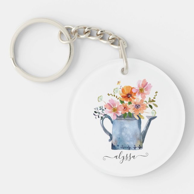 Hand-Painted Watercolor Floral Key Ring (Front)