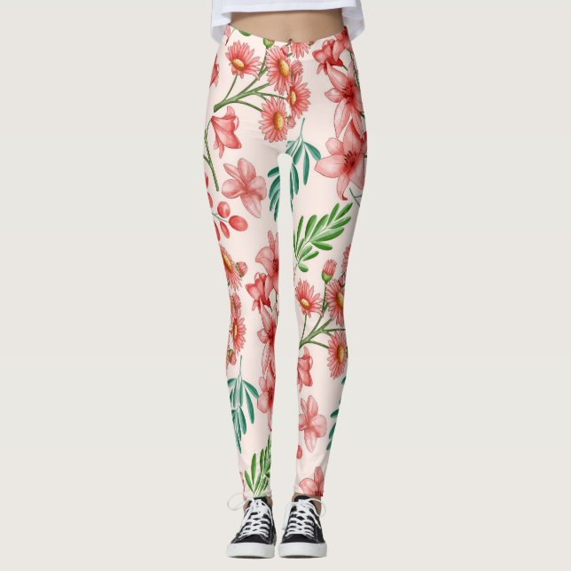 Hand Painted Watercolor Floral Pattern-54098 Leggings (Front)