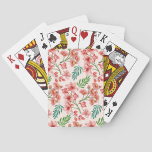 Hand Painted Watercolor Floral Pattern Peach Tones Playing Cards