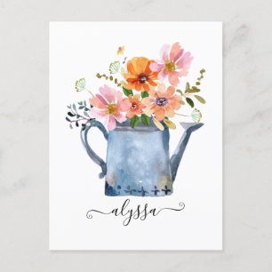 Hand-Painted Watercolor Floral Postcard