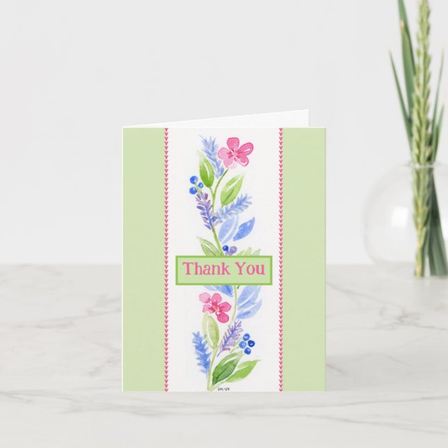Hand Painted Watercolor Floral THANK YOU Greeting  (Front)
