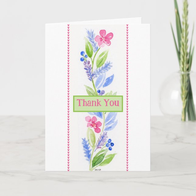 Hand Painted Watercolor Floral THANK YOU Greeting  Card (Front)