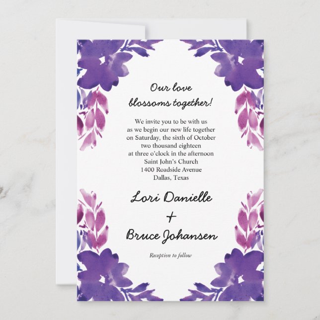 Hand-painted watercolor Flower Wedding Invitation (Front)