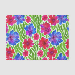 Hand painted watercolor flowers colourful pink blu tissue paper