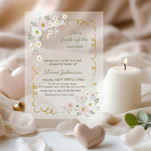 Hand Painted Watercolor Fresh Market Bridal Shower Acrylic Invitations