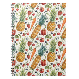 Hand-Painted Watercolor Fruits & Veggies Pattern Notebook
