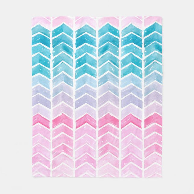 Hand painted watercolor gradient geometric blue an fleece blanket (Front)