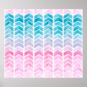 Hand painted watercolor gradient geometric blue an poster