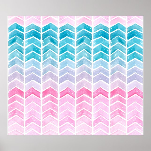Hand painted watercolor gradient geometric blue an poster (Front)