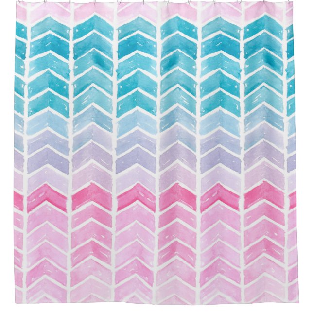 Hand painted watercolor gradient geometric blue an shower curtain (Front)