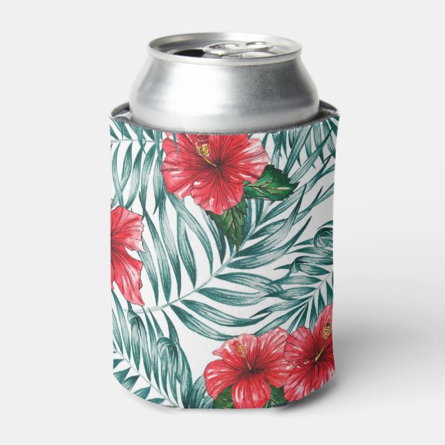 Hand-Painted Watercolor Gumamela Can Cooler (Can Front)