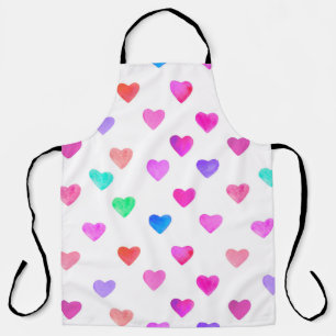 hand painted watercolor hearts pattern Valentine's Apron