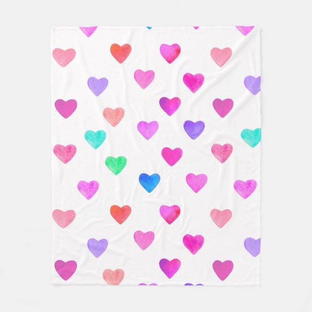 hand painted watercolor hearts pattern Valentine's Fleece Blanket (Front)