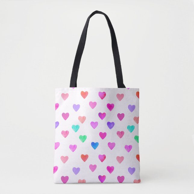 hand painted watercolor hearts pattern Valentine's Tote Bag (Front)