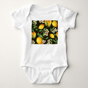 Hand Painted Watercolor Lemon Pattern Baby Bodysuit