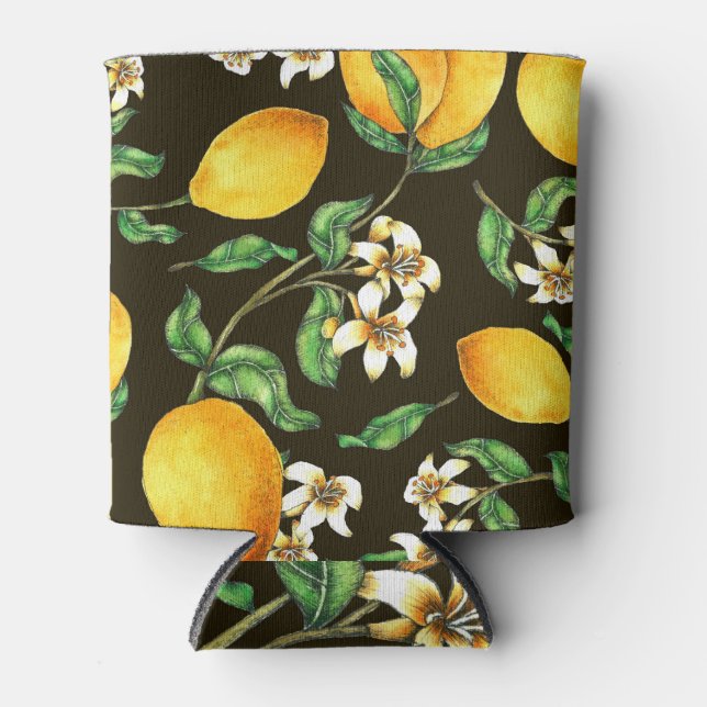 Hand Painted Watercolor Lemon Pattern Can Cooler (Front)