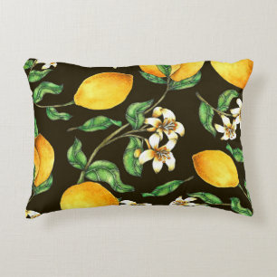 Hand Painted Watercolor Lemon Pattern Decorative Cushion