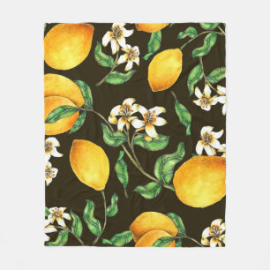 Hand Painted Watercolor Lemon Pattern Fleece Blanket