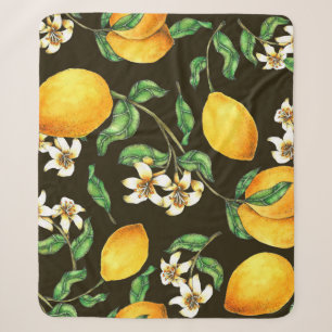 Hand Painted Watercolor Lemon Pattern Sherpa Blanket