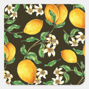 Hand Painted Watercolor Lemon Pattern Square Sticker