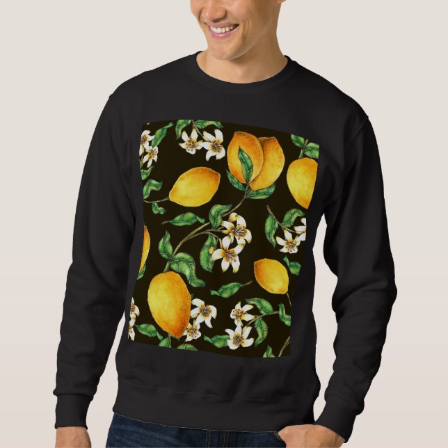 Hand Painted Watercolor Lemon Pattern Sweatshirt (Front)
