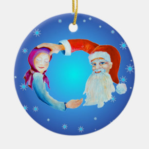 Hand-painted Watercolor Magical Santa Claus Ceramic Ornament