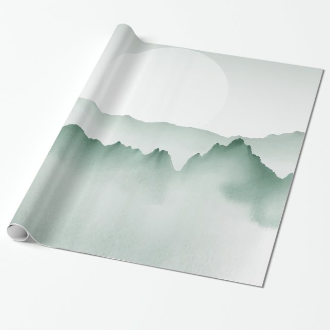 Hand Painted Watercolor Mountain Landscape Wrapping Paper (Unrolled)