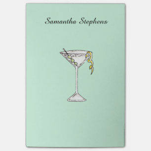 Hand Painted Watercolor Olive Martini Cocktail Post-it Notes