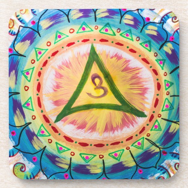 Hand Painted Watercolor Om Mandala  Coaster (Front)