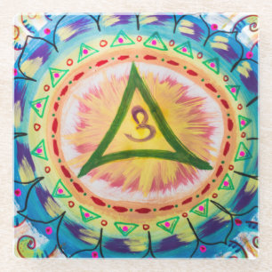 Hand Painted Watercolor Om Mandala Glass Coaster