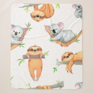Hand painted watercolor pattern tropical cute anim sherpa blanket