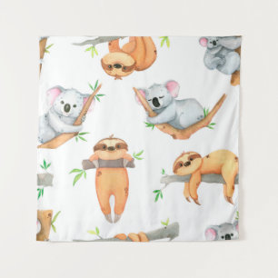 Hand painted watercolor pattern tropical cute anim tapestry