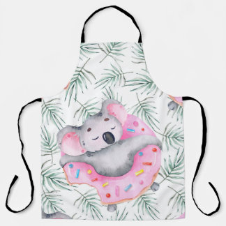 Hand painted watercolor pattern with koala tropica apron